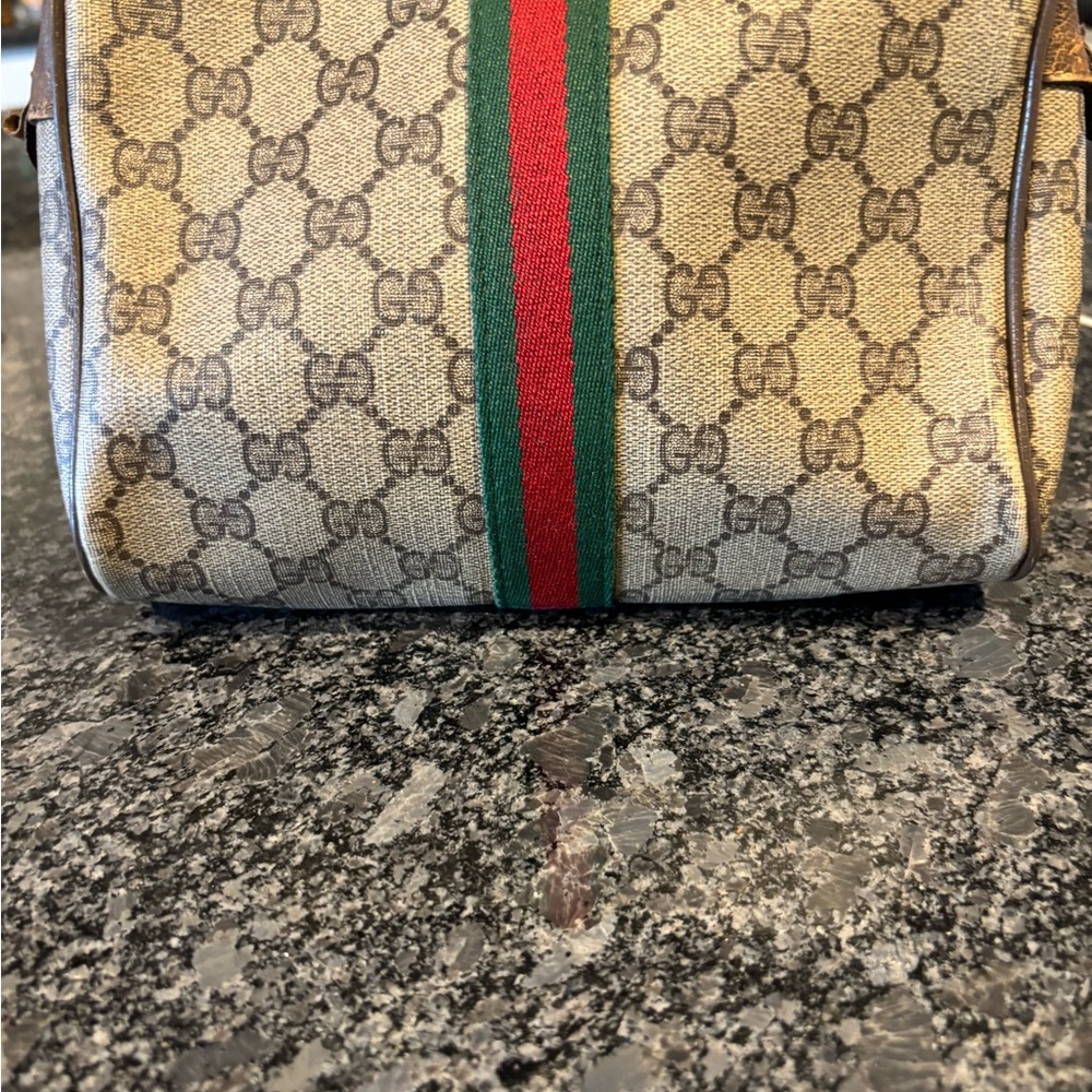 SOLD!!!!Gucci Beige Monogram Bag with Red and Green Accent - Picture 2 of 11